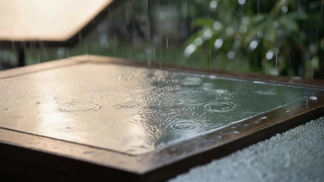 Rainy Day, Water Droplets on Metal Surface, Outdoor Close-up