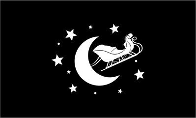 Fototapeta premium Santa Claus Sleigh Flying Over Moon and Stars Christmas Night.