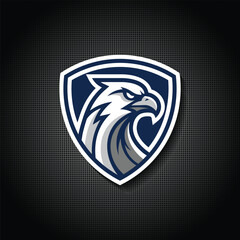 Blue eagle mascot logo shield badge for gaming team vector illustration