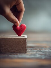 charity love and valentines day concept  close up of hands putting red heart into donation box no logos no brands ar 34