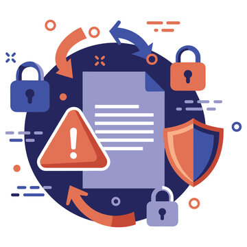 Cybersecurity symbols with locked padlocks, shield, and alert icons