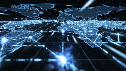 Seamlessly looping abstract digital network of glowing blue lines representing global financial connections and high energy exchange pathways business, internet, infrastructure - Powered by Adobe