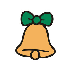 Christmas object bell with a bow vector illustration. Hand drawn simple graphic elements design