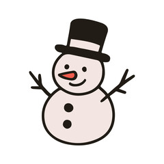 Christmas object snowman vector illustration. Hand drawn simple graphic elements design