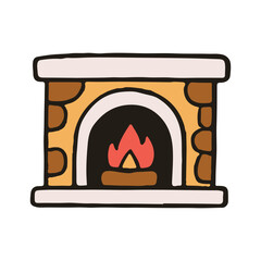 Christmas object fireplace vector illustration. Hand drawn simple graphic elements design