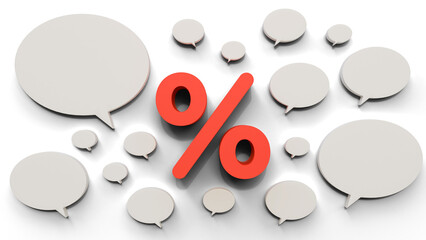 Percent icon with blank white speech bubbles on a isolated background. Promotion, discount, sale, percentage concept. Shopping and discount banner template. Special offer.