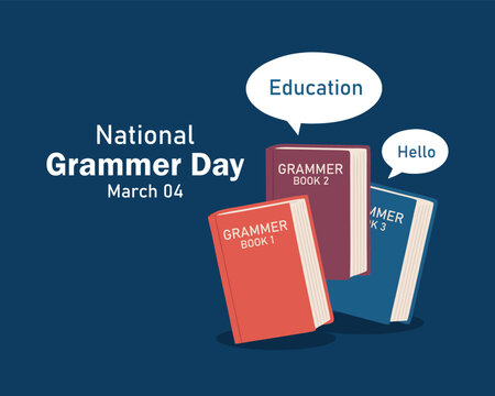 National Grammar Day. March 4, National grammar day celebration banner, card with multiple books in different colour. National grammar day simple and decent conceptual banner for the better learning. - Powered by Adobe