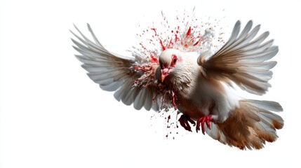 Obraz premium A striking image of a white bird in mid-flight captures a dynamic explosion of color, symbolizing freedom and the beauty of nature in an artistic expression.