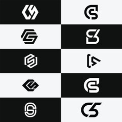 Modern abstract black and white graphic design with CS  logos featuring creative letterbased monogram shapes