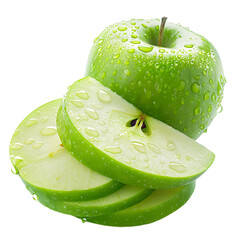 Fresh Green Apple Sliced Isolated On Transparent Background
