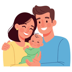 Obraz premium Happy family portrait: smiling caucasian parents holding baby