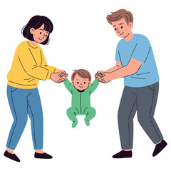 Fototapeta premium Happy caucasian family playing with child in casual outfits