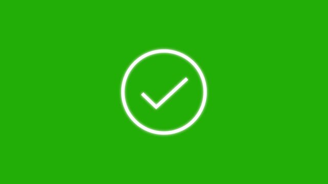 Check line icon inside circle, positive mark, black outline, line icon animation.