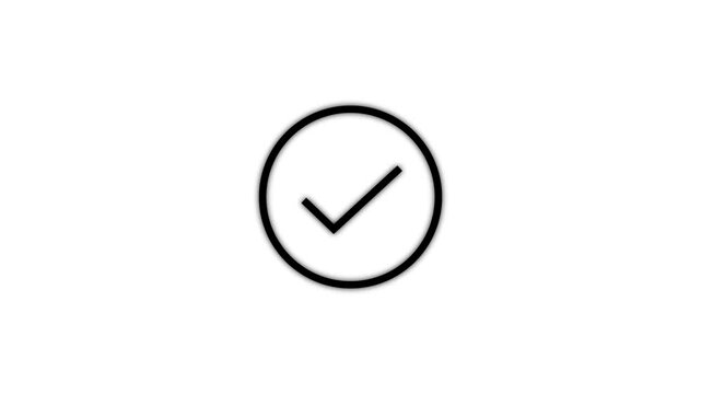 Check line icon inside circle, positive mark, black outline, line icon animation.