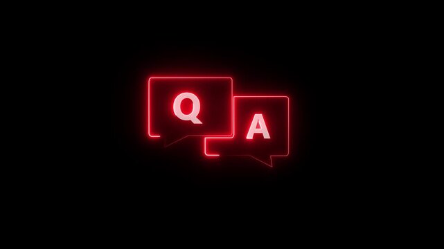 q and a question and answer animated session icon neon 4k screen Animated. Question and Answer the letters Q and A. Speech bubbles with Question and Answer icon isolated on black background.