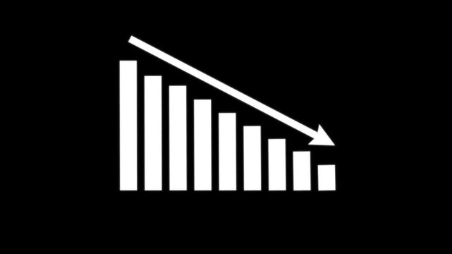 Down graph icon animation on black background. business or finance concept icon.