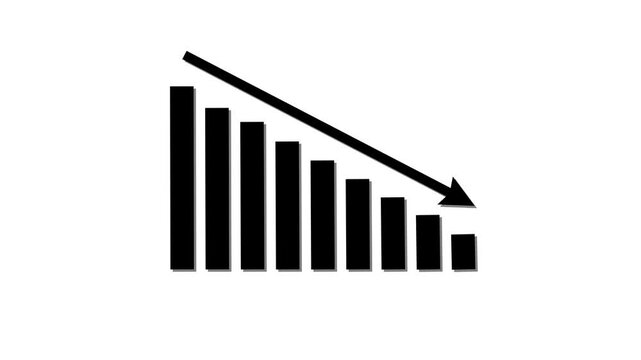 Down graph icon animation on black background. business or finance concept icon.