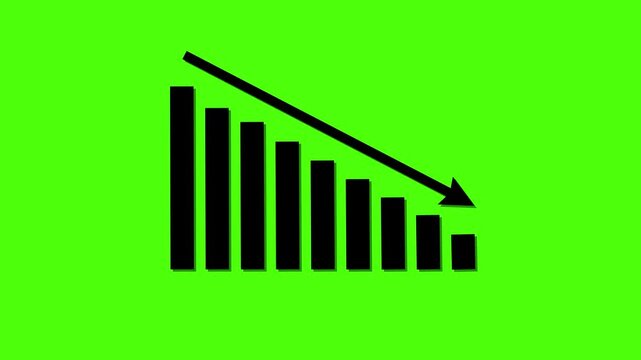Down graph icon animation on black background. business or finance concept icon.