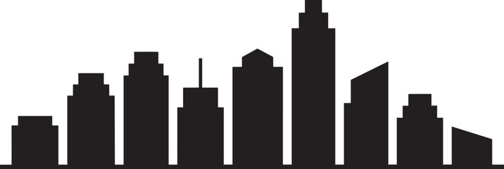 Obraz premium Abstract city silhouette featuring modern buildings and towering structures transparent background