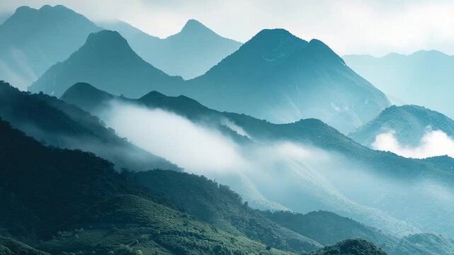 Video A majestic mountain range shrouded in mist, perfect for travel and landscape