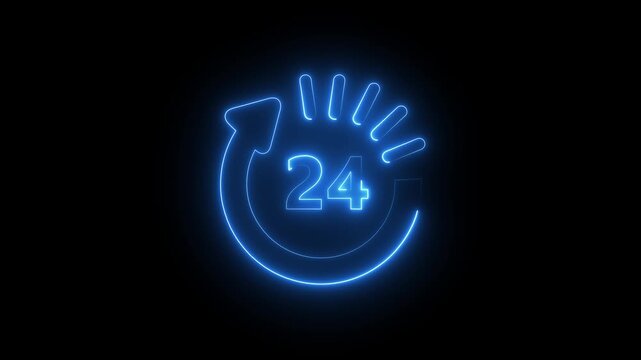 24 hour availability animated neon sign showing around the clock service support