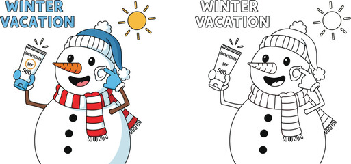 Cute Snowman with Sunscreen for Winter Vacation and Sun Protection Cartoon