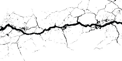 Cracked white surface texture. Black and white grunge background with cracks. Cracks transparent background. Very cracked wall shabby surface for making brush white background. 