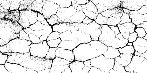 Cracked white surface texture. Black and white grunge background with cracks. Cracks transparent background. Very cracked wall shabby surface for making brush white background. 