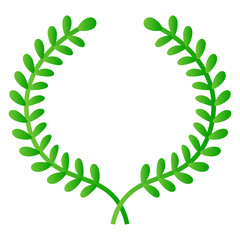 Green laurel wreath. Green silhouette laurel foliate wreaths, award, achievement, chaplet, heraldry, nobility. Green leaf silhouette on PNG.