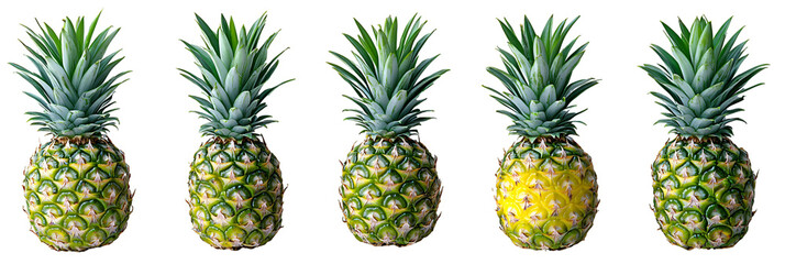 Fototapeta premium Pineapple ripening stages image multiple ripeness levels horizontal isolated transparent background