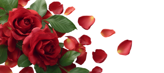 Roses and petals floral arrangement transparent background nature close-up view beauty