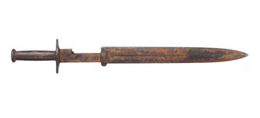 Rusty dagger with metal handle isolated on a transparent background knife