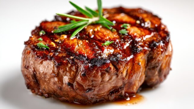 This mouthwatering grilled steak is perfectly seared and garnished with fresh herbs, illustrating the essence of gourmet cooking and indulgent dining experiences.