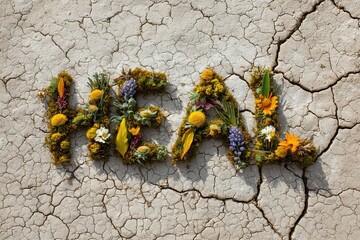 HEAL Formed with Lush Plants on Dry Cracked Earth