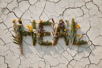 HEAL Formed with Lush Plants on Dry Cracked Earth