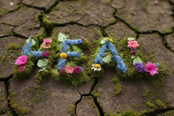HEAL Formed with Lush Plants on Dry Cracked Earth