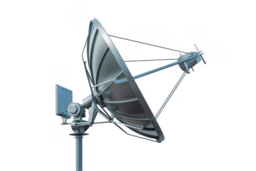 Satellite dish antenna on a pole isolated on a transparent background metal