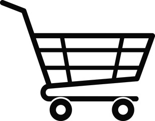 Shopping cart icon, black silhouette, e-commerce symbol, retail basket, online store graphic, checkout element, minimal vector, digital commerce © Julfikar