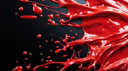A striking visual of vibrant red paint splattering against a deep black background, creating a dynamic and energetic composition that captures the essence of creativity and art.