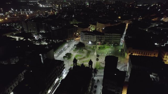 Night aerial view of Place d'Armes square in Oran, Algeria
