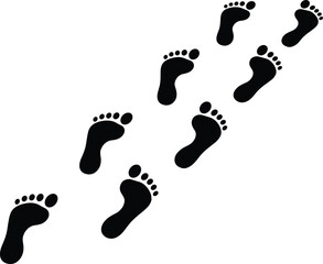 Footstep trail icon illustration, walking path and movement symbol, human footprint sequence flat design isolated on white background