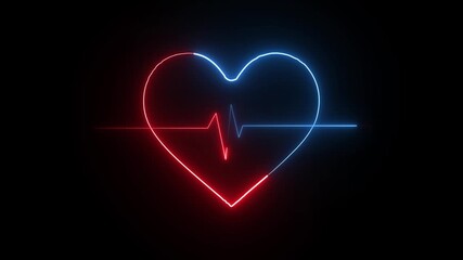 glowing neon Light animation. Heart Line, Heart rhythm, heart beat pulse. Abstract heart beats on black Background. heartbeat line neon light animation
