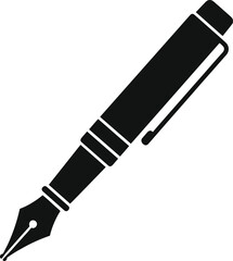 Fountain pen icon illustration, writing instrument symbol, signature and document stationery flat design isolated on white background