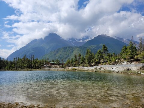 Serene Green Lake in Manang on the Way to Tilicho Lake Trek, Nepal