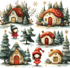Christmas house in a snowy winter forest village vector illustration