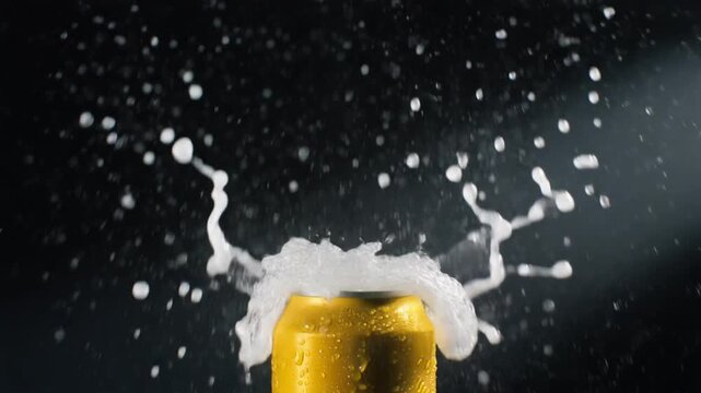 open soda or beer cans pouring into a glass with splash and foam