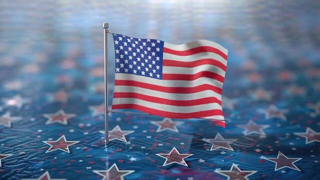 Video A small American flag sits atop a bed of stars, representing patriotism and national pride