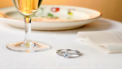Engagement Ring and Wine Glass