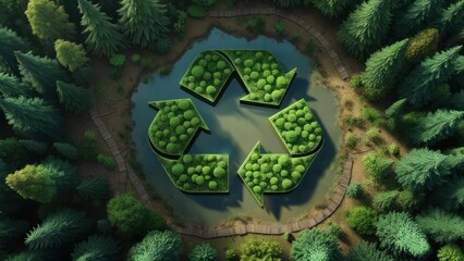 Recycled forest symbol. Aerial view