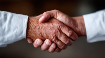 An intimate handshake between two individuals standing for mutual respect and agreement, capturing a timeless bond in a world that values connection and cooperation.